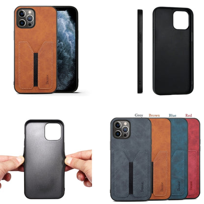 For iPhone 12 / 12 Pro Denior DV Elastic Card PU Back Cover Phone Case(Blue) - iPhone 12 / 12 Pro Cases by Denior | Online Shopping UK | buy2fix