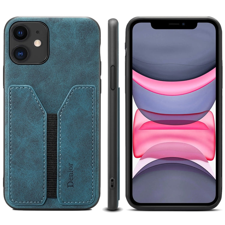 For iPhone 11 Denior DV Elastic Card PU Back Cover Phone Case(Blue) - iPhone 11 Cases by Denior | Online Shopping UK | buy2fix