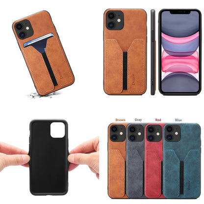 For iPhone 11 Denior DV Elastic Card PU Back Cover Phone Case(Blue) - iPhone 11 Cases by Denior | Online Shopping UK | buy2fix