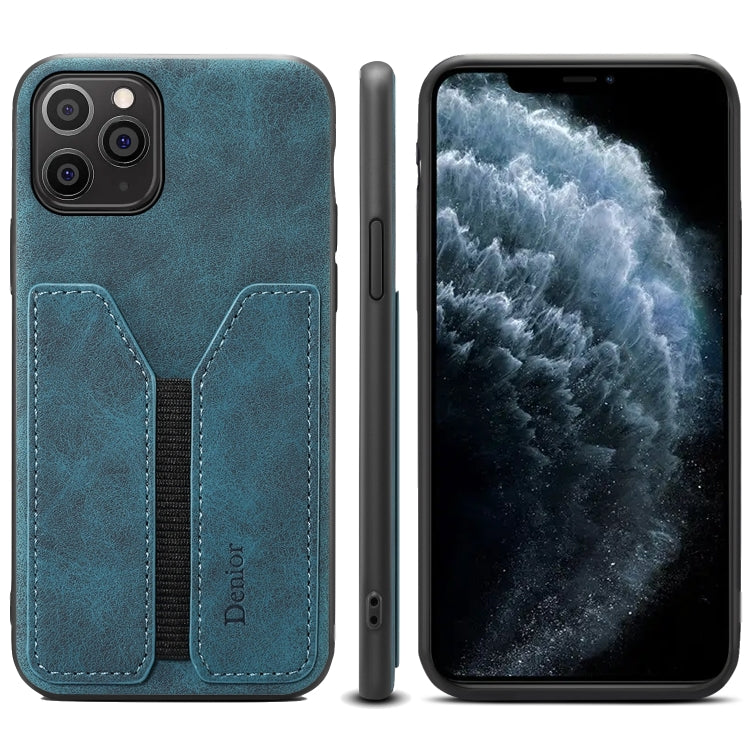 For iPhone 11 Pro Denior DV Elastic Card PU Back Cover Phone Case(Blue) - iPhone 11 Pro Cases by Denior | Online Shopping UK | buy2fix