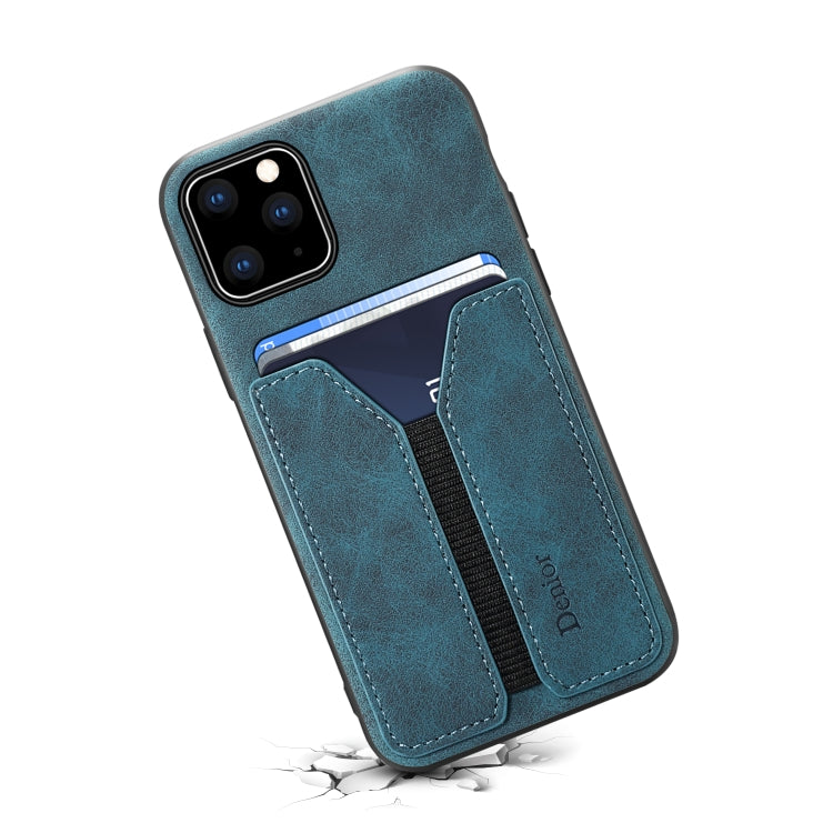 For iPhone 11 Pro Denior DV Elastic Card PU Back Cover Phone Case(Blue) - iPhone 11 Pro Cases by Denior | Online Shopping UK | buy2fix