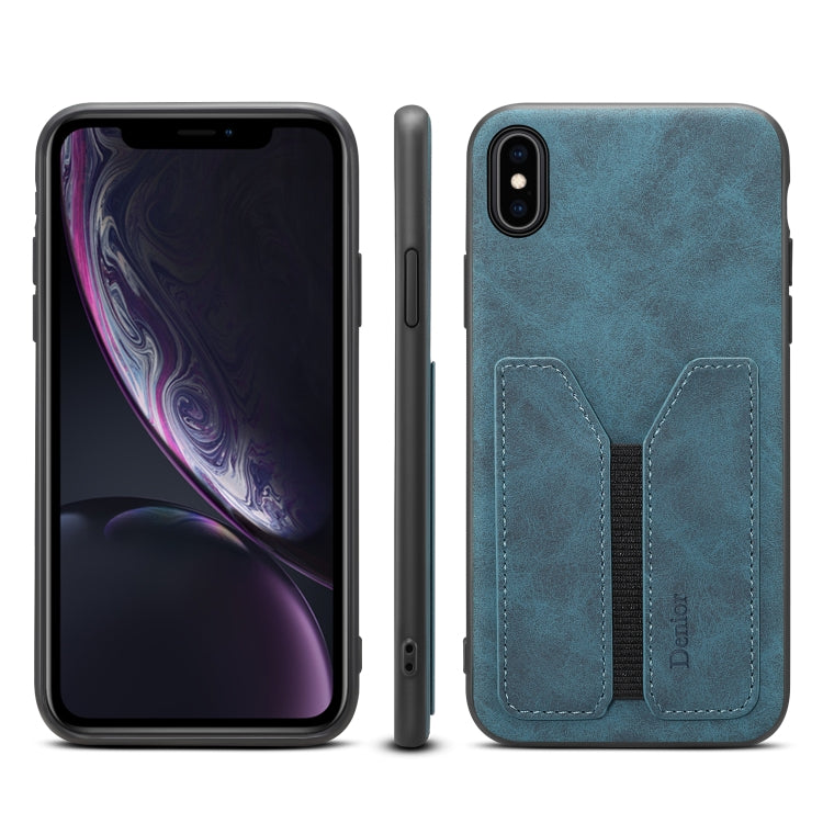 For iPhone X / XS Denior DV Elastic Card PU Back Cover Phone Case(Blue) - More iPhone Cases by Denior | Online Shopping UK | buy2fix