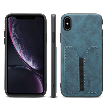 For iPhone X / XS Denior DV Elastic Card PU Back Cover Phone Case(Blue) - More iPhone Cases by Denior | Online Shopping UK | buy2fix