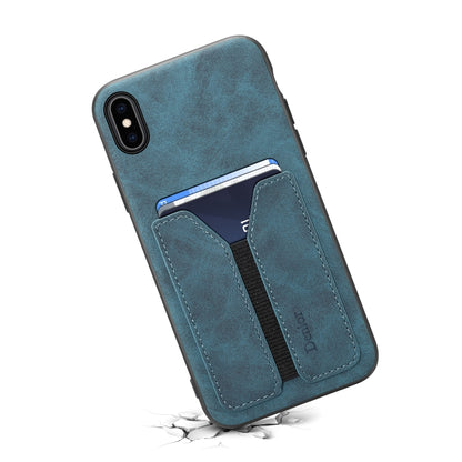 For iPhone X / XS Denior DV Elastic Card PU Back Cover Phone Case(Blue) - More iPhone Cases by Denior | Online Shopping UK | buy2fix
