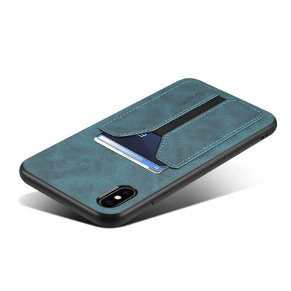 For iPhone X / XS Denior DV Elastic Card PU Back Cover Phone Case(Blue) - More iPhone Cases by Denior | Online Shopping UK | buy2fix