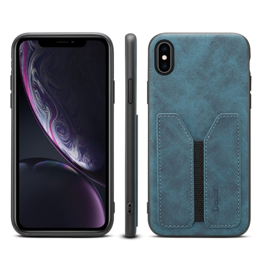 For iPhone XS Max Denior DV Elastic Card PU Back Cover Phone Case(Blue) - More iPhone Cases by Denior | Online Shopping UK | buy2fix