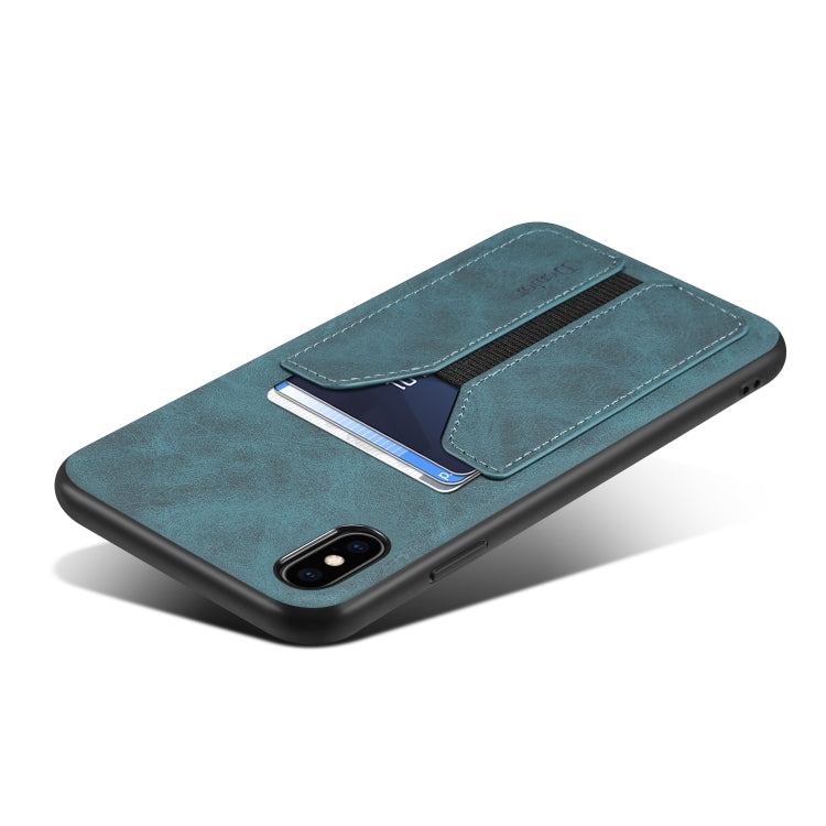 For iPhone XS Max Denior DV Elastic Card PU Back Cover Phone Case(Blue) - More iPhone Cases by Denior | Online Shopping UK | buy2fix