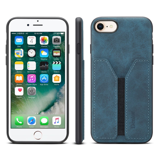 For iPhone SE 2022 / SE 2020 / 7 / 8 Denior DV Elastic Card PU Back Cover Phone Case(Blue) - iPhone SE 2022 / 2020 / 8 / 7 Cases by Denior | Online Shopping UK | buy2fix