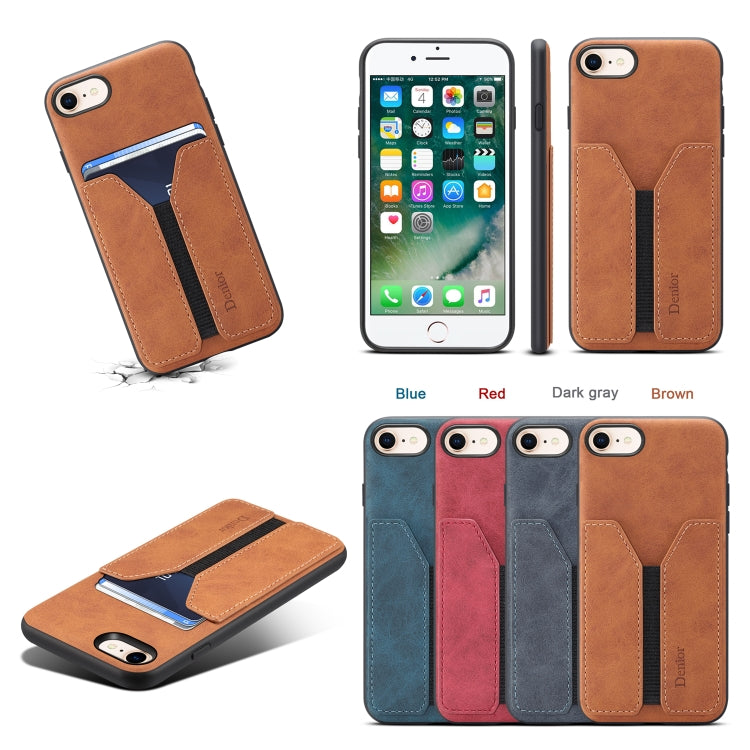 For iPhone SE 2022 / SE 2020 / 7 / 8 Denior DV Elastic Card PU Back Cover Phone Case(Blue) - iPhone SE 2022 / 2020 / 8 / 7 Cases by Denior | Online Shopping UK | buy2fix