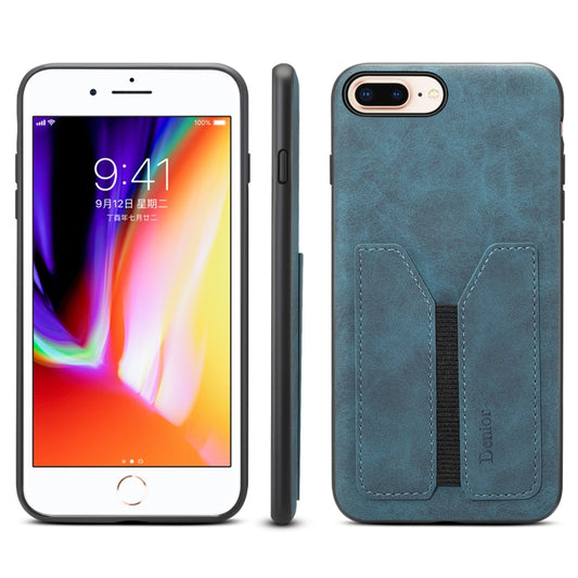 For iPhone 7 Plus / 8 Plus Denior DV Elastic Card PU Back Cover Phone Case(Blue) - More iPhone Cases by Denior | Online Shopping UK | buy2fix