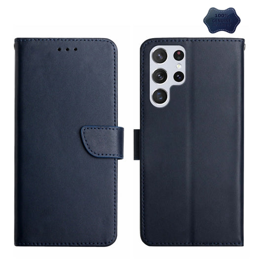 For Samsung Galaxy S23 Ultra 5G Genuine Leather Fingerprint-proof Flip Phone Case(Blue) - Galaxy S23 Ultra 5G Cases by buy2fix | Online Shopping UK | buy2fix