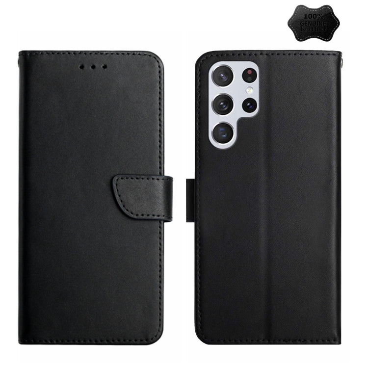 For Samsung Galaxy S23 Ultra 5G Genuine Leather Fingerprint-proof Flip Phone Case(Black) - Galaxy S23 Ultra 5G Cases by buy2fix | Online Shopping UK | buy2fix