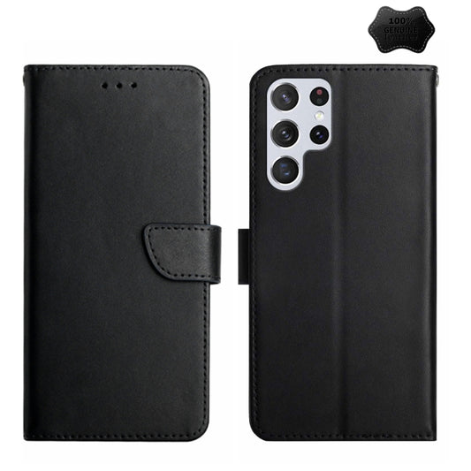 For Samsung Galaxy S23 Ultra 5G Genuine Leather Fingerprint-proof Flip Phone Case(Black) - Galaxy S23 Ultra 5G Cases by buy2fix | Online Shopping UK | buy2fix
