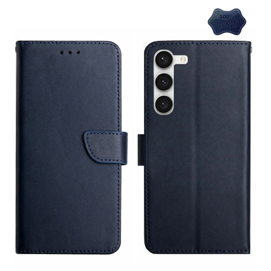 For Samsung Galaxy S23 5G Genuine Leather Fingerprint-proof Flip Phone Case(Blue) - Galaxy S23 5G Cases by buy2fix | Online Shopping UK | buy2fix
