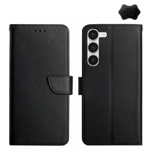 For Samsung Galaxy S23 5G Genuine Leather Fingerprint-proof Flip Phone Case(Black) - Galaxy S23 5G Cases by buy2fix | Online Shopping UK | buy2fix
