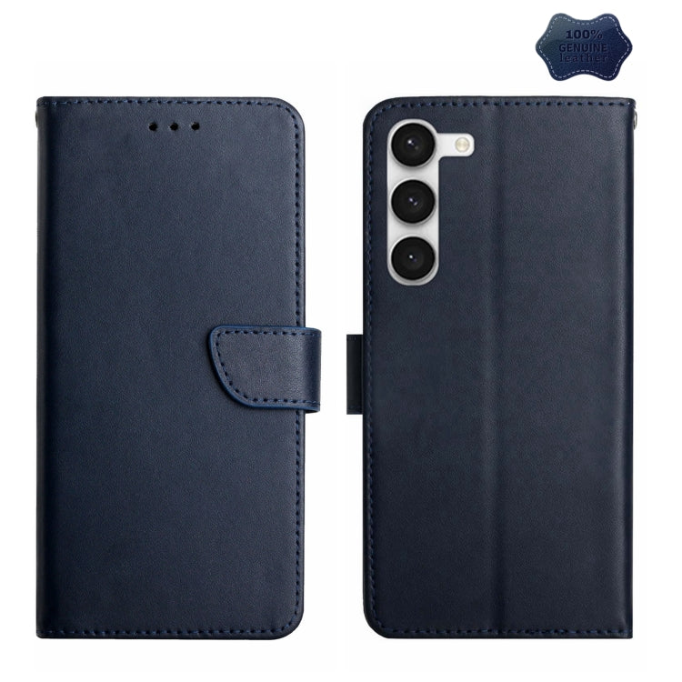 For Samsung Galaxy S23+ 5G Genuine Leather Fingerprint-proof Flip Phone Case(Blue) - Galaxy S23+ 5G Cases by buy2fix | Online Shopping UK | buy2fix