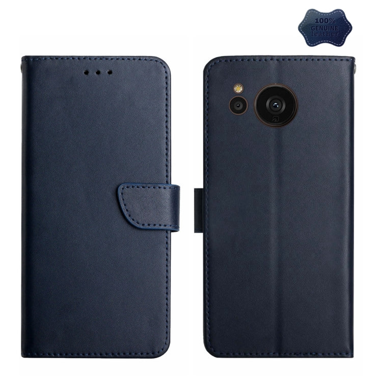 For Sharp Aquos Sense7 SH-V48 Genuine Leather Fingerprint-proof Flip Phone Case(Blue) - More Brand by buy2fix | Online Shopping UK | buy2fix