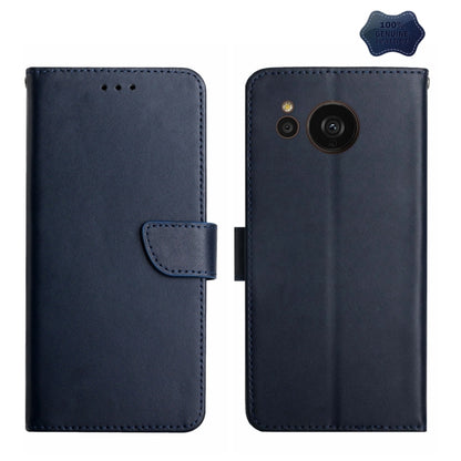 For Sharp Aquos Sense7 SH-V48 Genuine Leather Fingerprint-proof Flip Phone Case(Blue) - More Brand by buy2fix | Online Shopping UK | buy2fix