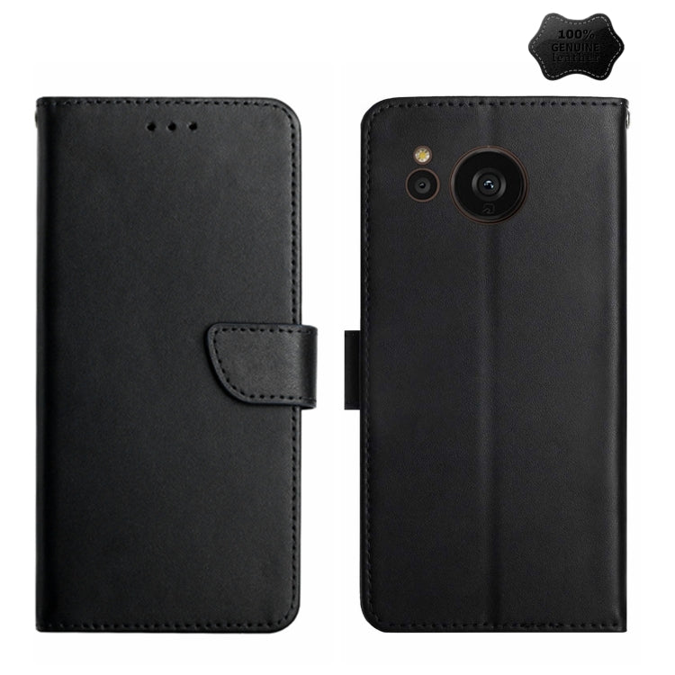 For Sharp Aquos Sense7 SH-V48 Genuine Leather Fingerprint-proof Flip Phone Case(Black) - More Brand by buy2fix | Online Shopping UK | buy2fix