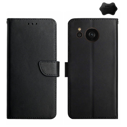 For Sharp Aquos Sense7 SH-V48 Genuine Leather Fingerprint-proof Flip Phone Case(Black) - More Brand by buy2fix | Online Shopping UK | buy2fix