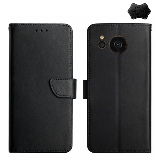 For Sharp Aquos Sense7 SH-V48 Genuine Leather Fingerprint-proof Flip Phone Case(Black) - More Brand by buy2fix | Online Shopping UK | buy2fix