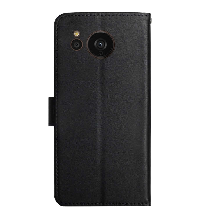 For Sharp Aquos Sense7 SH-V48 Genuine Leather Fingerprint-proof Flip Phone Case(Black) - More Brand by buy2fix | Online Shopping UK | buy2fix