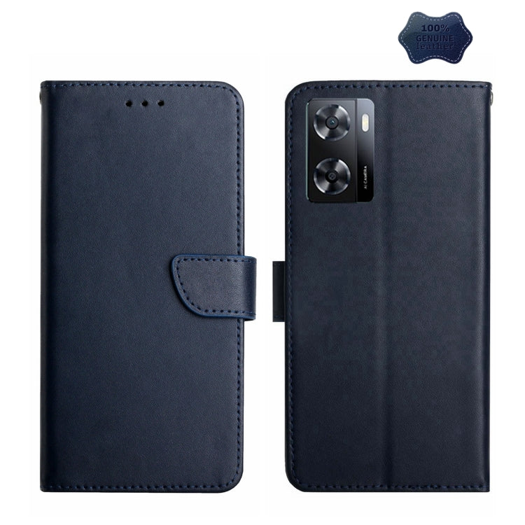 For OnePlus Nord N300 Genuine Leather Fingerprint-proof Flip Phone Case(Blue) - OnePlus Cases by buy2fix | Online Shopping UK | buy2fix