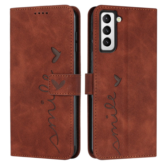For Samsung Galaxy S23+ 5G Skin Feel Heart Pattern Leather Phone Case(Brown)
