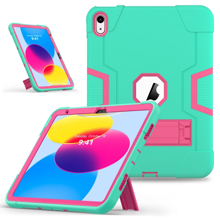 For iPad 2025 / 2022 Contrast Color Silicone + PC Tablet Case with Holder(Mint Green Rose Red) - iPad 2025 / 2022 Cases by buy2fix | Online Shopping UK | buy2fix