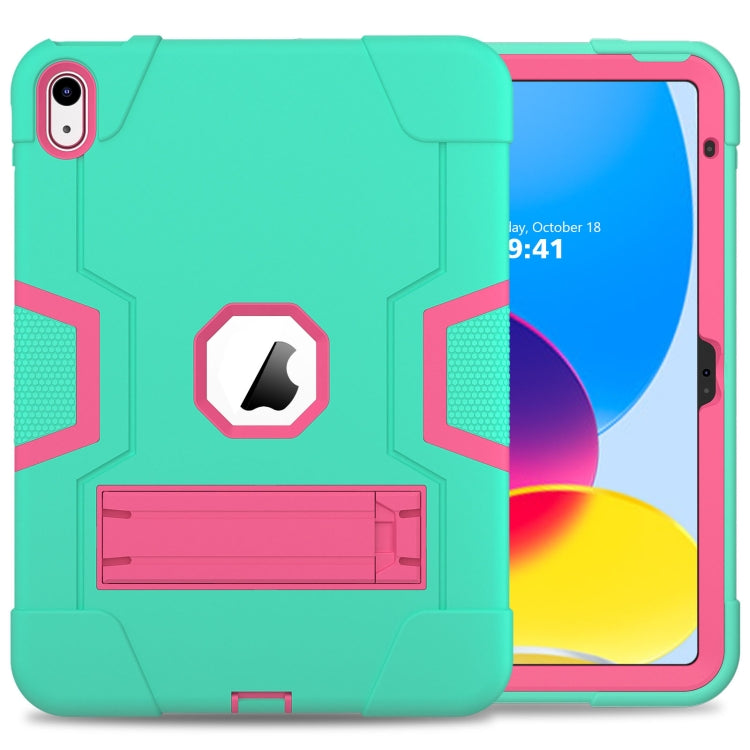 For iPad 2025 / 2022 Contrast Color Silicone + PC Tablet Case with Holder(Mint Green Rose Red) - iPad 2025 / 2022 Cases by buy2fix | Online Shopping UK | buy2fix