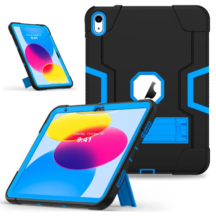 For iPad 2025 / 2022 Contrast Color Silicone + PC Tablet Case with Holder(Black Blue) - iPad 2025 / 2022 Cases by buy2fix | Online Shopping UK | buy2fix