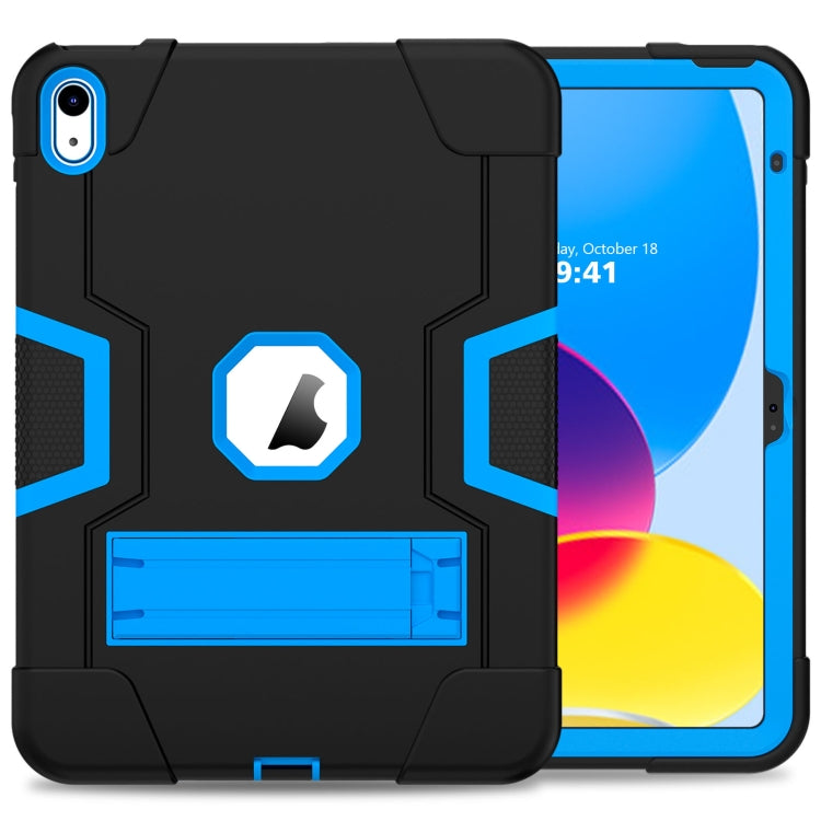 For iPad 2025 / 2022 Contrast Color Silicone + PC Tablet Case with Holder(Black Blue) - iPad 2025 / 2022 Cases by buy2fix | Online Shopping UK | buy2fix