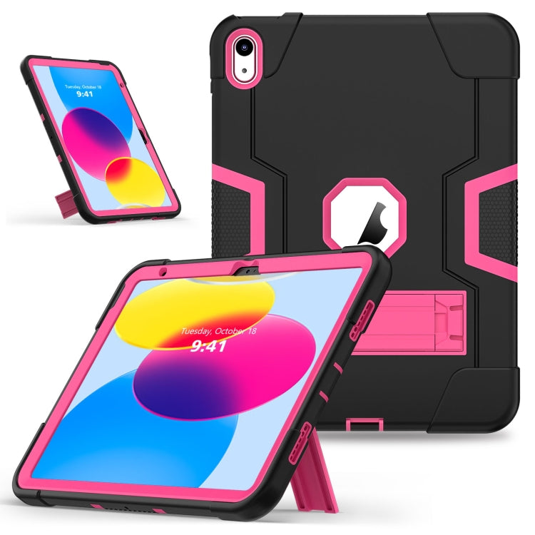 For iPad 2025 / 2022 Contrast Color Silicone + PC Tablet Case with Holder(Black Rose Red) - iPad 2025 / 2022 Cases by buy2fix | Online Shopping UK | buy2fix