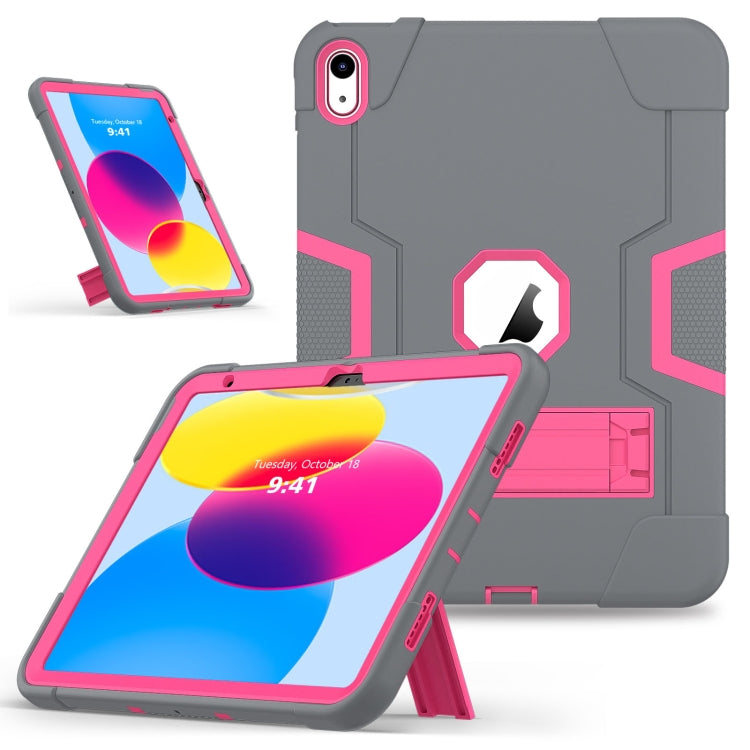 For iPad 2025 / 2022 Contrast Color Silicone + PC Tablet Case with Holder(Grey Rose Red) - iPad 2025 / 2022 Cases by buy2fix | Online Shopping UK | buy2fix