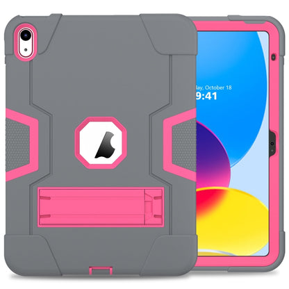For iPad 2025 / 2022 Contrast Color Silicone + PC Tablet Case with Holder(Grey Rose Red) - iPad 2025 / 2022 Cases by buy2fix | Online Shopping UK | buy2fix