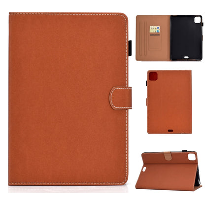 For iPad Pro 11 (2020) Sewing Thread Horizontal Solid Color Flat Leather Tablet Case with Sleep Function & Pen Cover & Anti Skid Strip & Card Slot & Holder(Light Star Brown) - iPad Pro 11 (2020) Cases by buy2fix | Online Shopping UK | buy2fix