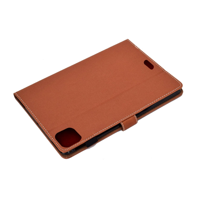 For iPad Pro 11 (2020) Sewing Thread Horizontal Solid Color Flat Leather Tablet Case with Sleep Function & Pen Cover & Anti Skid Strip & Card Slot & Holder(Light Star Brown) - iPad Pro 11 (2020) Cases by buy2fix | Online Shopping UK | buy2fix