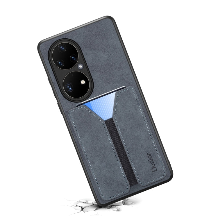 For Huawei P50 Denior DV Elastic Card PU Back Cover Phone Case(Grey) - Huawei Cases by Denior | Online Shopping UK | buy2fix