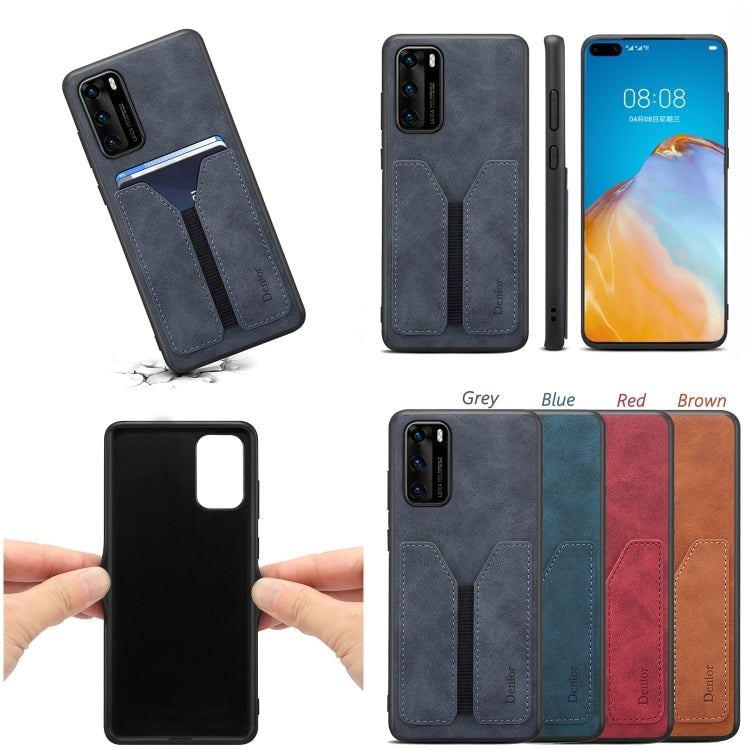 For Huawei P40 Pro Denior DV Elastic Card PU Back Cover Phone Case(Grey) - Huawei Cases by Denior | Online Shopping UK | buy2fix