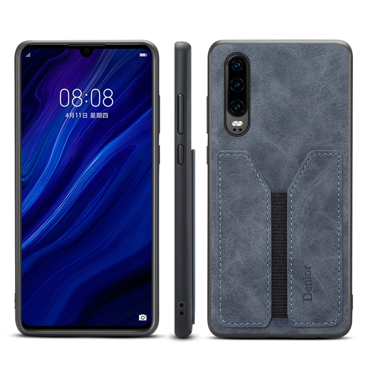 For Huawei P30 Denior DV Elastic Card PU Back Cover Phone Case(Grey) - Huawei Cases by Denior | Online Shopping UK | buy2fix