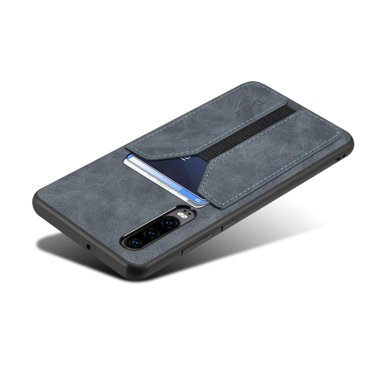 For Huawei P30 Denior DV Elastic Card PU Back Cover Phone Case(Grey) - Huawei Cases by Denior | Online Shopping UK | buy2fix