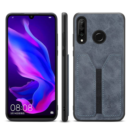 For Huawei P30 Lite Denior DV Elastic Card PU Back Cover Phone Case(Grey) - Huawei Cases by Denior | Online Shopping UK | buy2fix