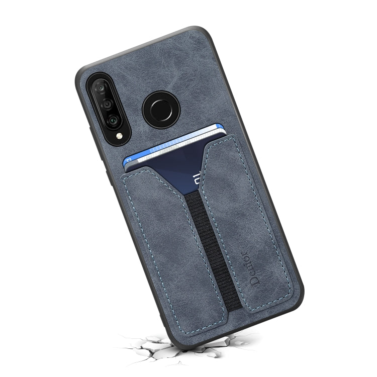 For Huawei P30 Lite Denior DV Elastic Card PU Back Cover Phone Case(Grey) - Huawei Cases by Denior | Online Shopping UK | buy2fix