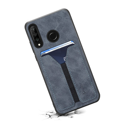 For Huawei P30 Lite Denior DV Elastic Card PU Back Cover Phone Case(Grey) - Huawei Cases by Denior | Online Shopping UK | buy2fix