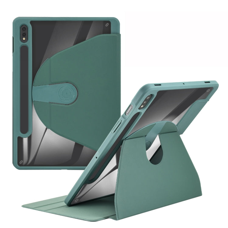 For Samsung Galaxy Tab S8+ / S7+ Acrylic 360 Degree Rotation Holder Tablet Leather Case(Emerald Green) by buy2fix