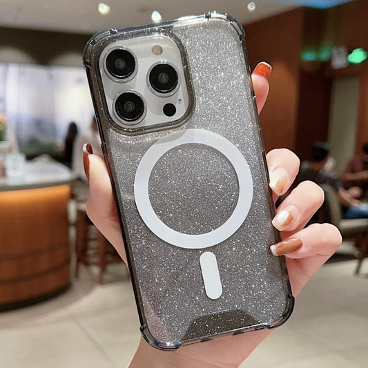 For iPhone 13 MagSafe Gradient Color Glitter Acrylic Shockproof Phone Case(Black) by buy2fix