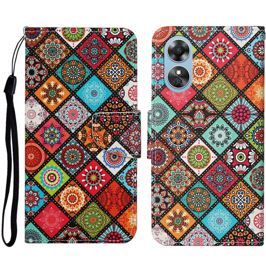 For OPPO A17 Colored Drawing Pattern Leather Phone Case(Ethnic Style)