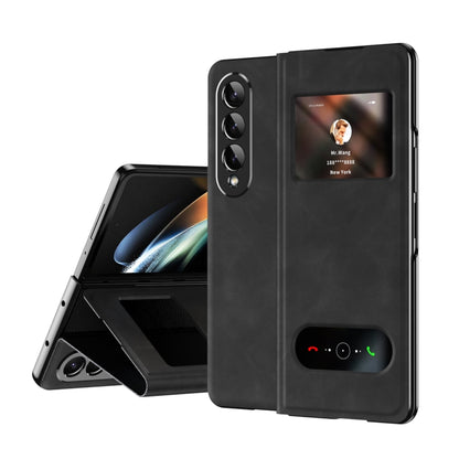 For Samsung Galaxy Z Fold4 Mature Window View Flip Leather Phone Case(Black Nappa) - Galaxy Z Flip4 5G Cases by buy2fix | Online Shopping UK | buy2fix