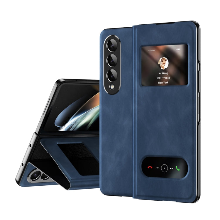 For Samsung Galaxy Z Fold4 Mature Window View Flip Leather Phone Case(Blue Nappa) - Galaxy Z Flip4 5G Cases by buy2fix | Online Shopping UK | buy2fix