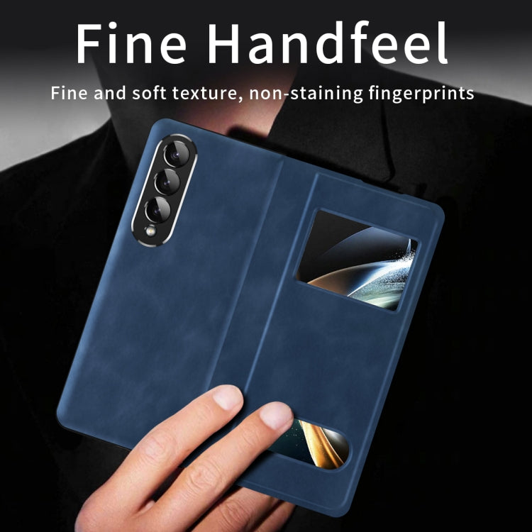 For Samsung Galaxy Z Fold4 Mature Window View Flip Leather Phone Case(Blue Nappa) - Galaxy Z Flip4 5G Cases by buy2fix | Online Shopping UK | buy2fix